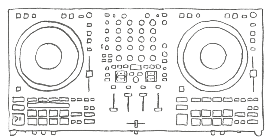 A DJ controller, drawn by hand