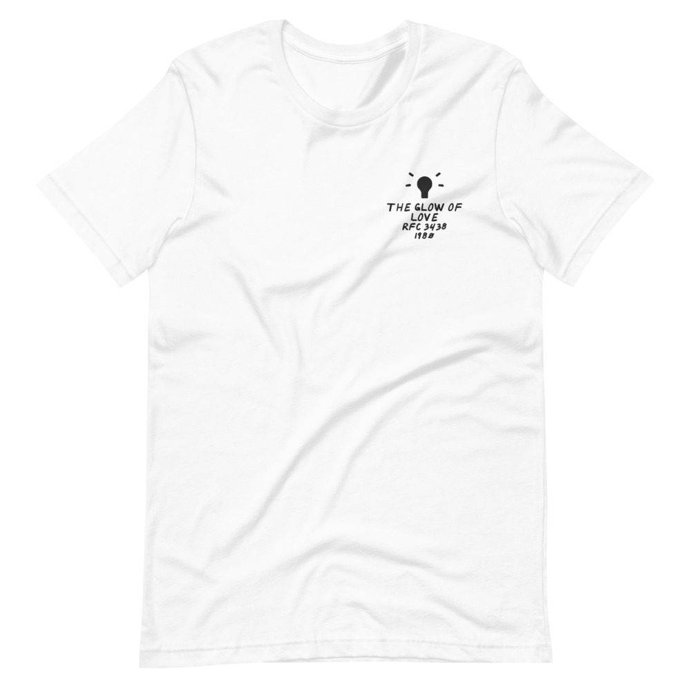 Its shirt, wrinkled: a white tee with the record embroidered on the chest